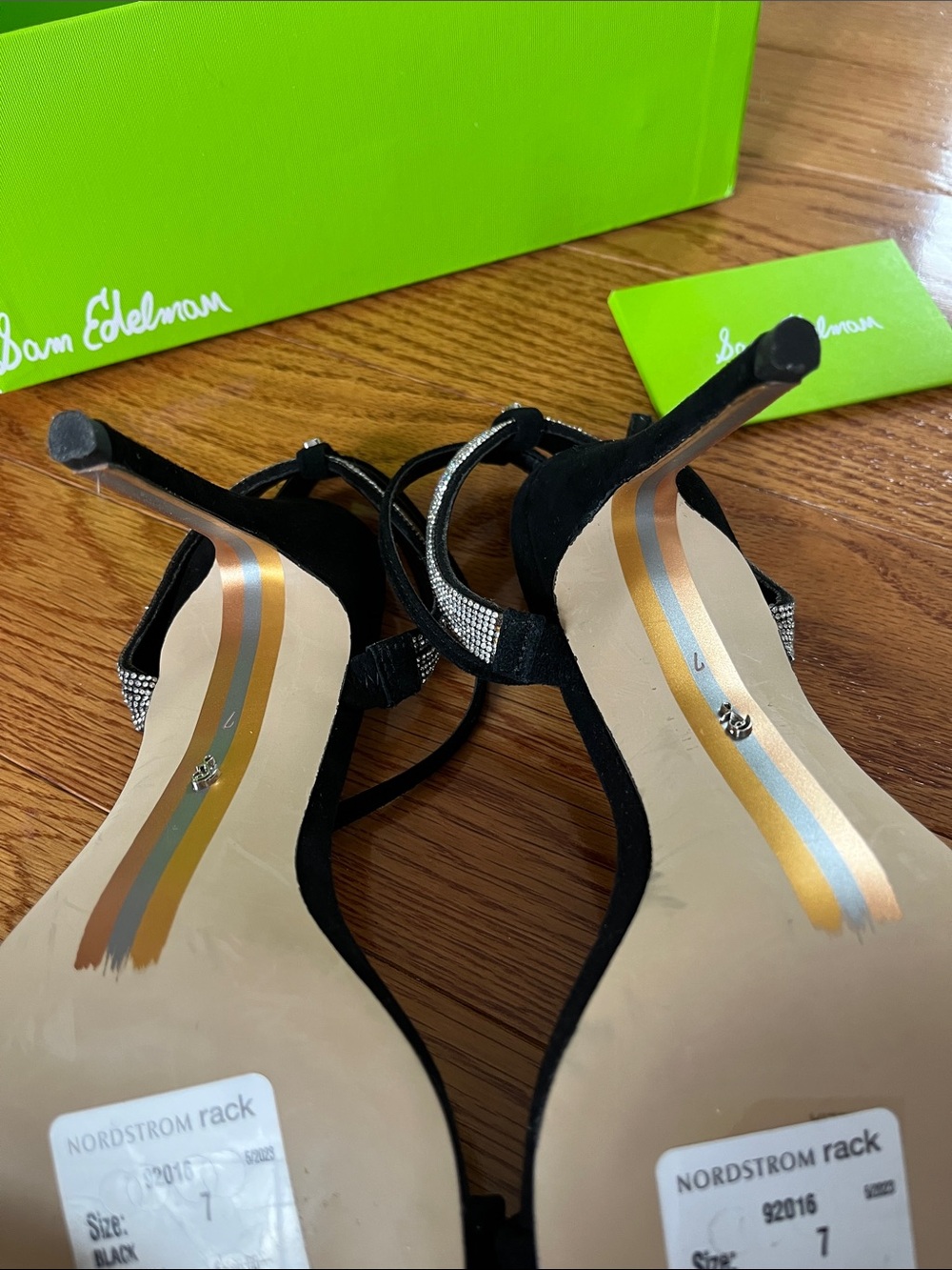 Sam Edelman Black Suede Ankle-Strap Heels with Crystal Detail - Picture 4 of 4